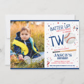 ブルールーキー野球のバッターアップ写真2回目の誕生日 招待状 (正面)