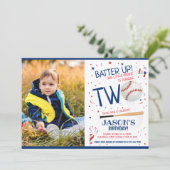 ブルールーキー野球のバッターアップ写真2回目の誕生日 招待状 (スタンド正面)