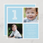 ブルールームフォースクウェア最初の誕生日パーティーフォト 招待状 (正面/裏面)