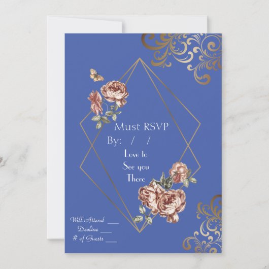 ブルーレイのフローラRSVP結婚式招待状カード (正面)