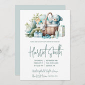 ブルーレイエット、ギフトバスケット、男の赤ちゃんシャワー 招待状 (正面/裏面)