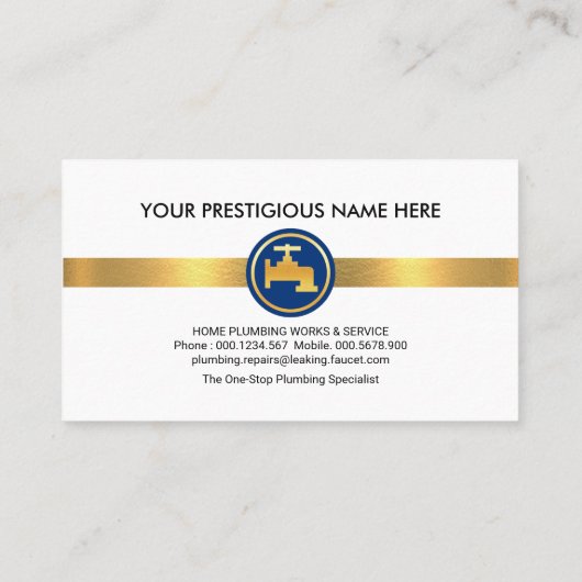 ブルーレイヤ上の給排水衛生設備配管シルエットの金ゴールド 名刺 (裏面)