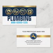 ブルーレイヤ上の給排水衛生設備配管シルエットの金ゴールド 名刺 (正面/裏面)