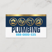 ブルーレイヤ上の給排水衛生設備配管シルエットの金ゴールド 名刺 (正面)