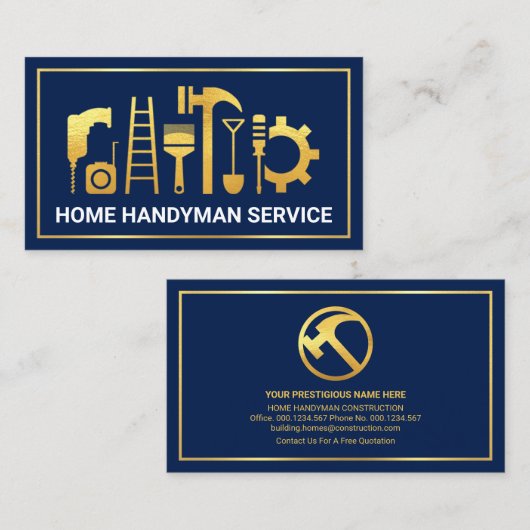 ブルーレイヤ金ゴールドフレーム建物 名刺 (正面/裏面)