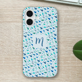 ブルーレインドロップカスタムモノグラム iPhone 16ケース