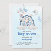 ブルーレインボーお洒落テディベア赤ちゃんシャワー 招待状 (正面)