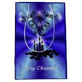 ブルーレインボーのベル、キャンドル、クリスマスアートデコ ミディアムペーパーバッグ (正面)