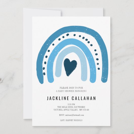 ブルーレインボーベビー男の赤ちゃんシャワー 招待状 (正面)