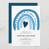 ブルーレインボーベビー男の赤ちゃんシャワー 招待状 (正面/裏面)