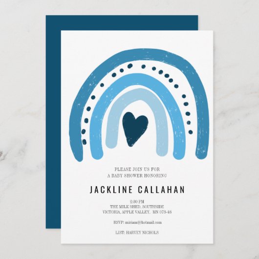 ブルーレインボーベビー男の赤ちゃんシャワー 招待状 (正面/裏面)