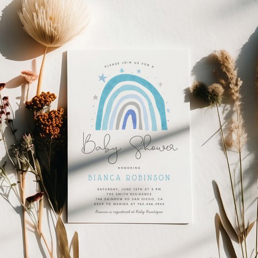 ブルーレインボーボーイベビーシャワー 招待状
