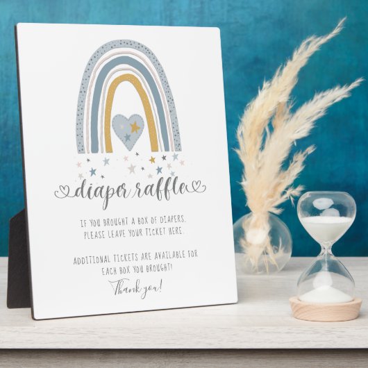 ブルーレインボーモダンハートスターおむつラッフルサイン フォトプラーク (側面)