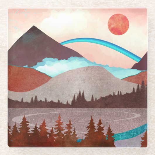 ブルーレインボーランドスケープ ガラスコースター (正面)