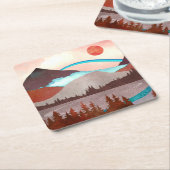 ブルーレインボーランドスケープ スクエアペーパーコースター (アングル)