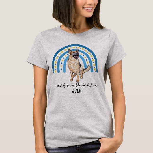 ブルーレインボー最高のドイツ羊飼い犬ママ Tシャツ (正面)