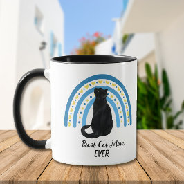ブルーレインボー最高のブラック猫ママ マグカップ