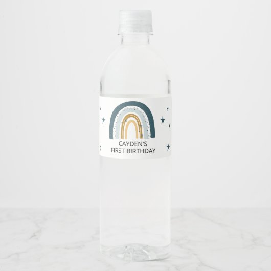 ブルーレインボー 誕生日パーティー 水筒 ラベル (正面)