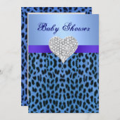 ブルーレオパード印刷ハートベビーシャワー招待状 招待状 (正面/裏面)