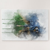 ブルーレオパードCatahoula in水彩画 ジグソーパズル (横)