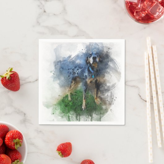 ブルーレオパードCatahoula in水彩画 スタンダードカクテルナプキン (インサイチュ)