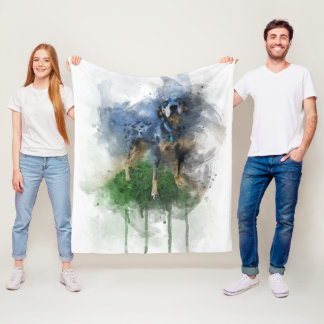 ブルーレオパードCatahoula in水彩画 フリースブランケット