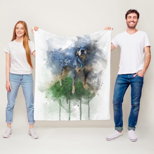 ブルーレオパードCatahoula in水彩画 フリースブランケット (インサイチュ)