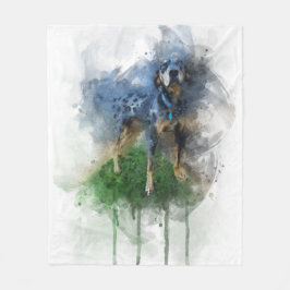 ブルーレオパードCatahoula in水彩画 フリースブランケット