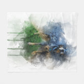 ブルーレオパードCatahoula in水彩画 フリースブランケット (正面(横))
