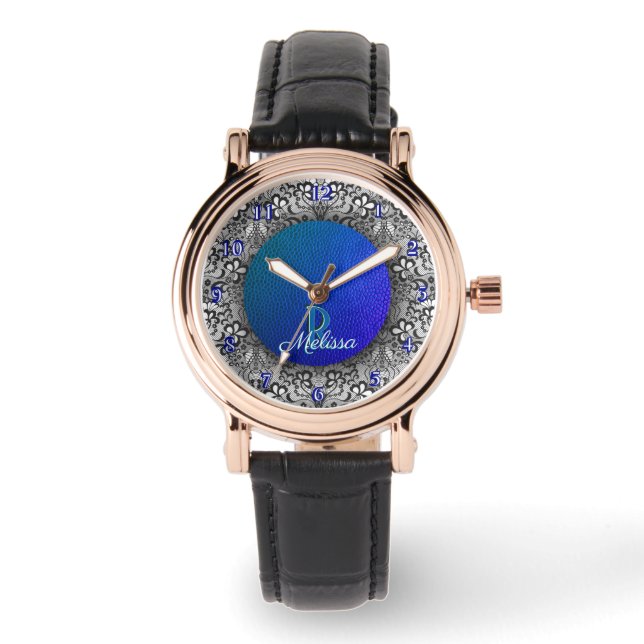 ブルーレザーとブラックレースシックモノグラムの 腕時計 (正面)