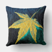 ブルーレザーに黄色の葉 クッション (裏面)