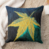 ブルーレザーに黄色の葉 クッション (ブランケット)