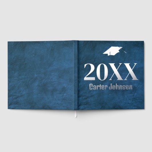 ブルーレザーの卒業用銀箔 ゲストブック (全面)