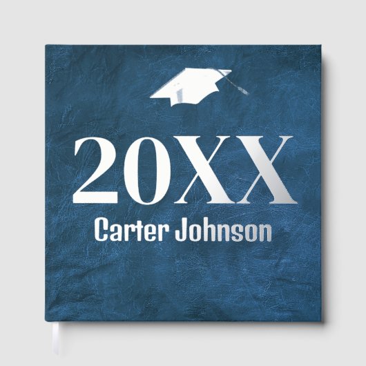 ブルーレザーの卒業用銀箔 ゲストブック (正面)