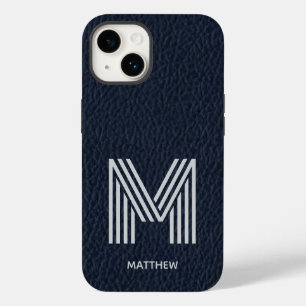 ブルーレザーはっきりしたモノグラ男らしムI電話ケース Case-Mate iPhone 14ケース