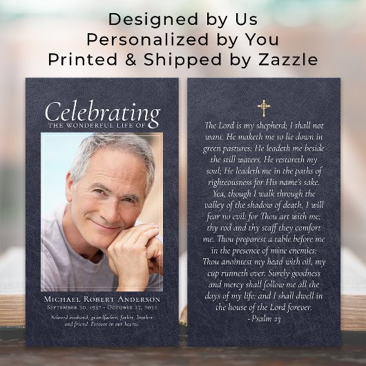 ブルーレザークロスフォトメモリアル祈りの言葉カード