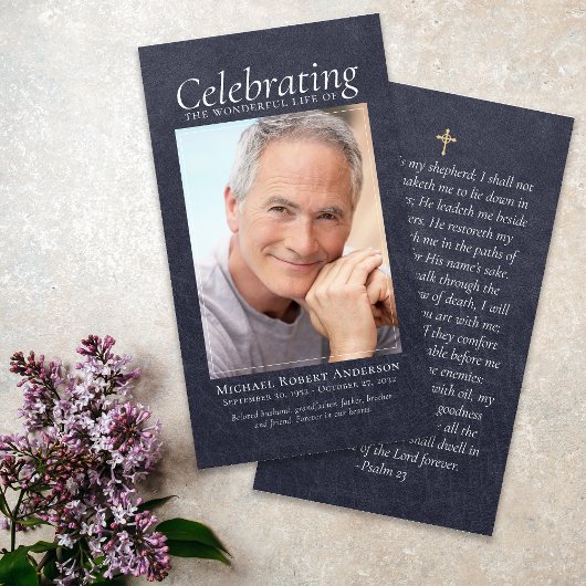 ブルーレザークロスフォトメモリアル祈りの言葉カード