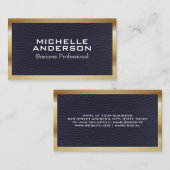 ブルーレザーテクスチャ |メタリック縁ど 名刺 (正面/裏面)