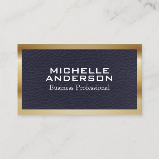 ブルーレザーテクスチャ |メタリック縁ど 名刺 (正面)