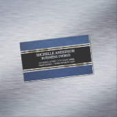 ブルーレザーテクスチャ |金ゴールドトリム金属箔 マグネット名刺 (インサイチュ)