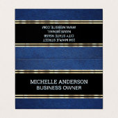 ブルーレザーテクスチャ |金ゴールドトリム金属箔 名刺 (外部フラット)