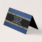ブルーレザーテクスチャ |金ゴールドトリム金属箔 名刺 (裏面)