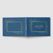 ブルーレザーフェイク金ゴールドフレームゲストブック2 ゲストブック (全面)