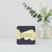 ブルーレザーフェイク/金ゴールドブラシ スクエア名刺 (スタンド正面)