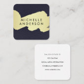 ブルーレザーフェイク/金ゴールドブラシ スクエア名刺 (正面/裏面)