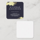 ブルーレザーフェイク/金ゴールドブラシ スクエア名刺 (正面/裏面)