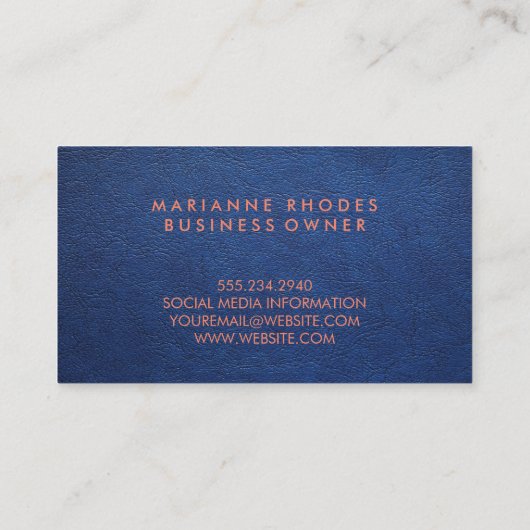 ブルーレザーモダンテクスチャミニマリスト 名刺 (裏面)