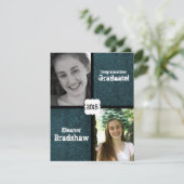 ブルーレザールックツーフォト卒業パーティー 招待状 (スタンド正面)