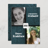 ブルーレザールックツーフォト卒業パーティー 招待状 (正面/裏面)