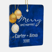 ブルーレザー初めてのクリスマス 結婚した セラミックオーナメント (右)